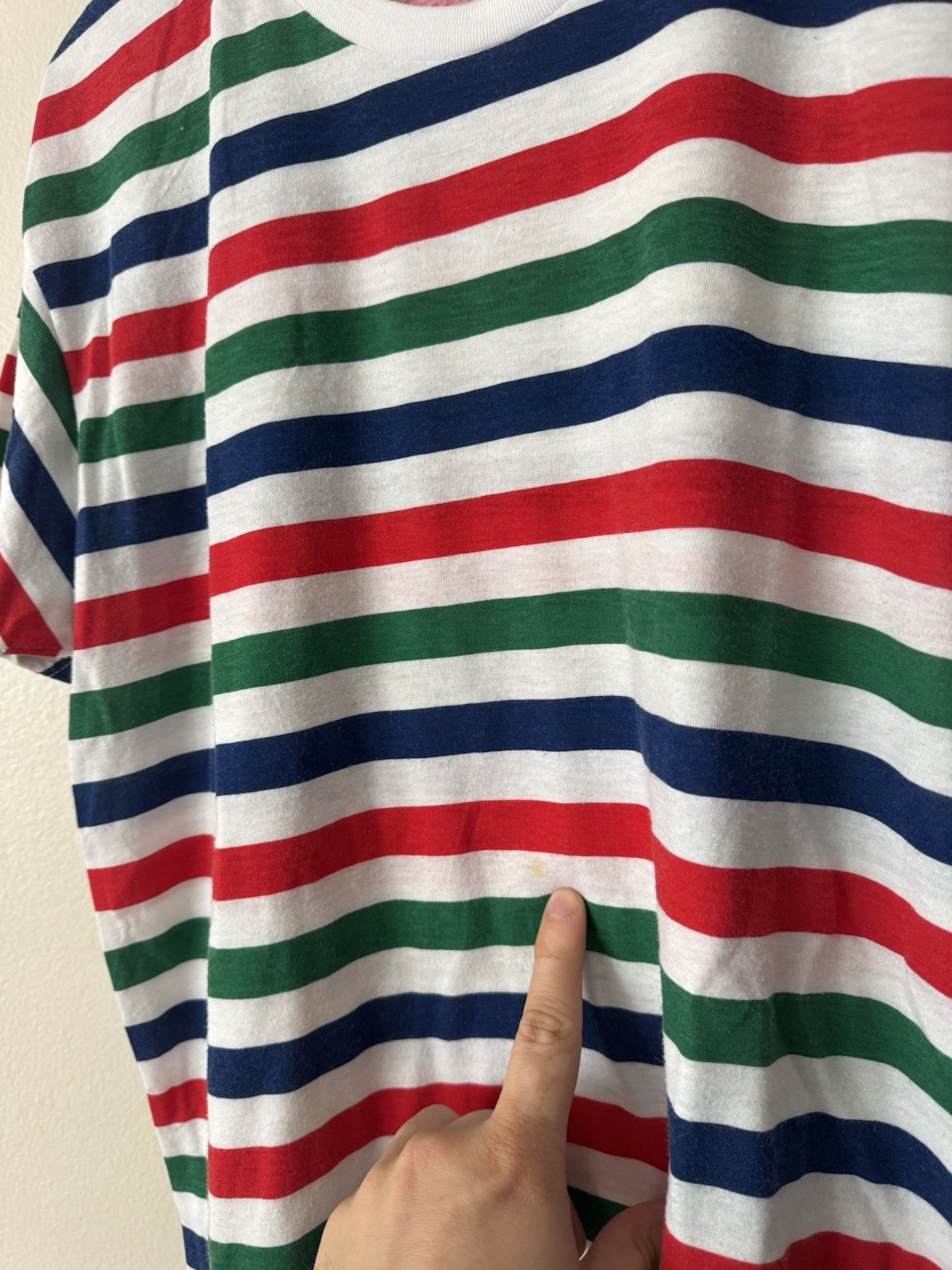 American Apparel Multi Striped Ringer Tee 50 50 Large Made In USA Red Green Blue gallery