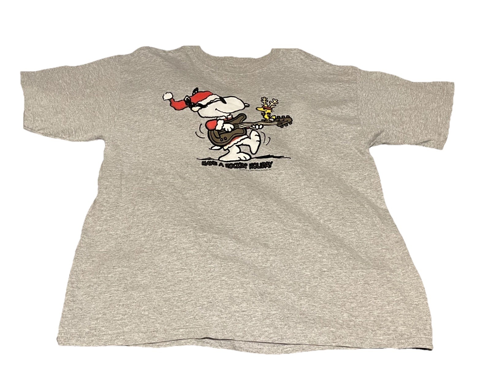 Peanuts Snoopy Woodstock Guitar Xmas Shirt Large Have a Rockin Holiday Sz XL gallery
