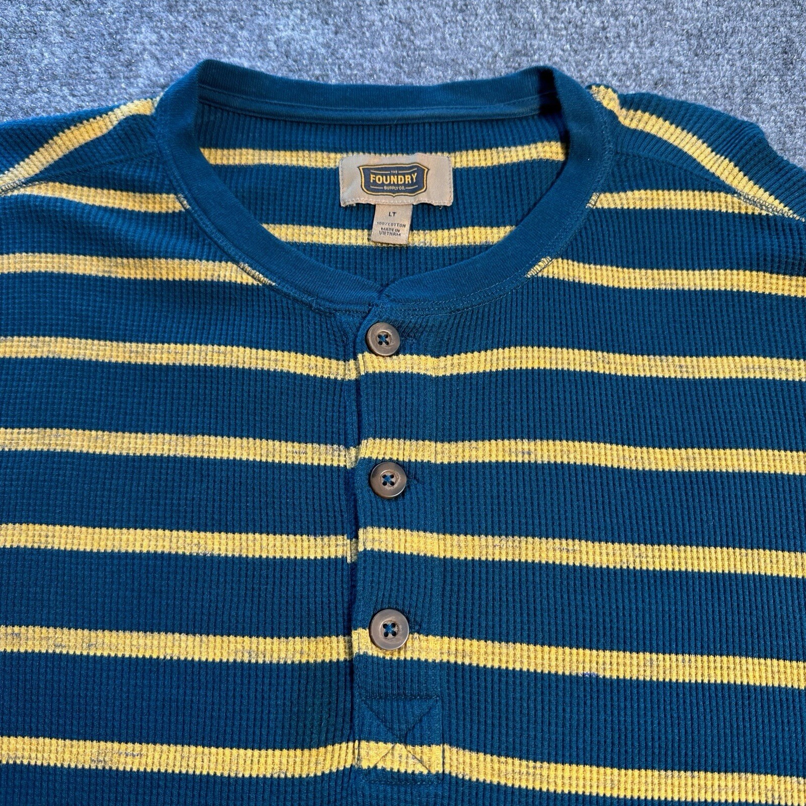 Foundry Shirt Mens Large Tall Blue Waffle Weave Long Sleeve Button Rib Cuff gallery