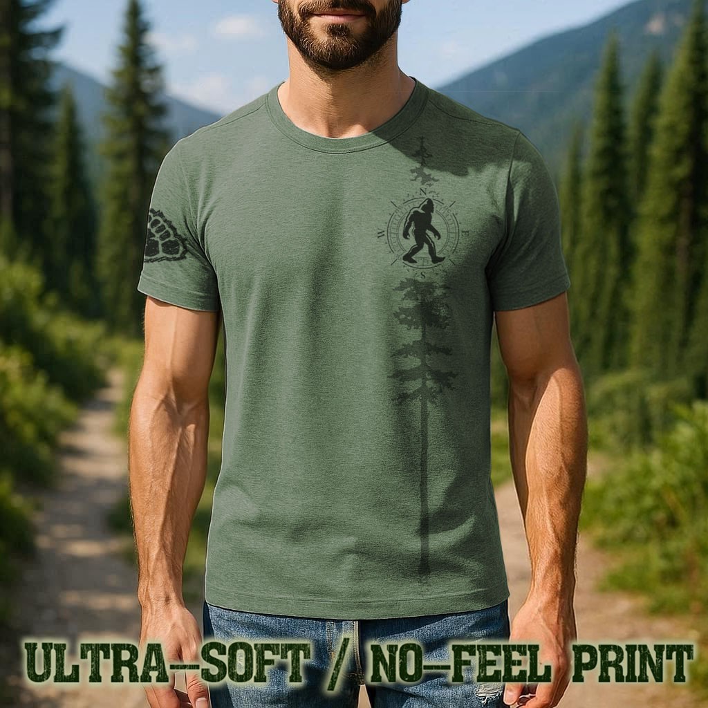 Men's Bigfoot Forest T Shirt - Funny Sasquatch Outdoors Tee, No-Feel Print- F200 gallery