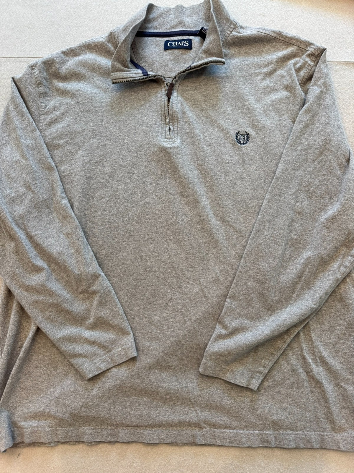 Chaps Shirt Mens XXL Big Gray 1/4 Zip Stand Collar Crest Logo Golf Casual Layer gallery