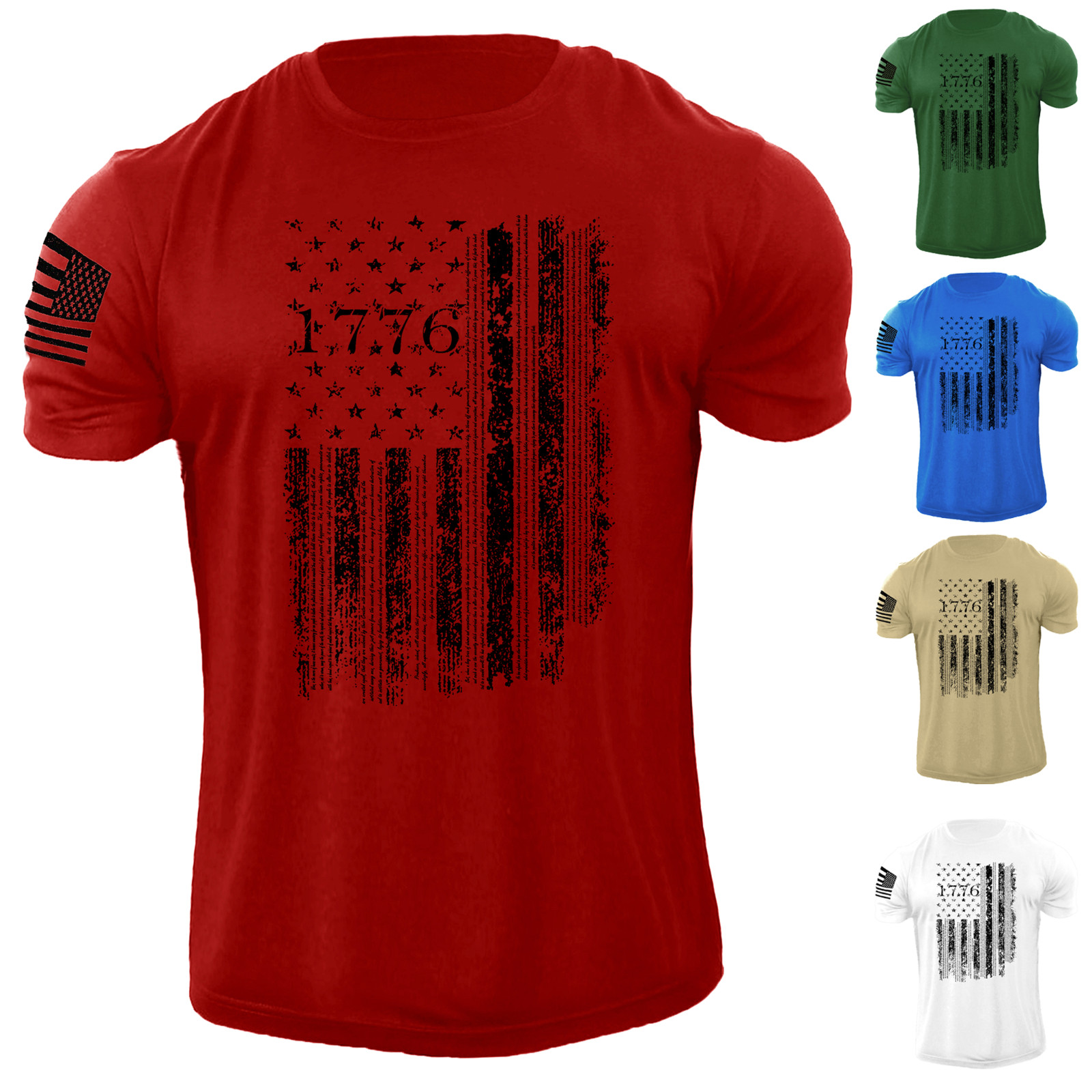 Men's 1776 Declaration Of Independence USA Flag T Shirt 100% Cotton Tee gallery