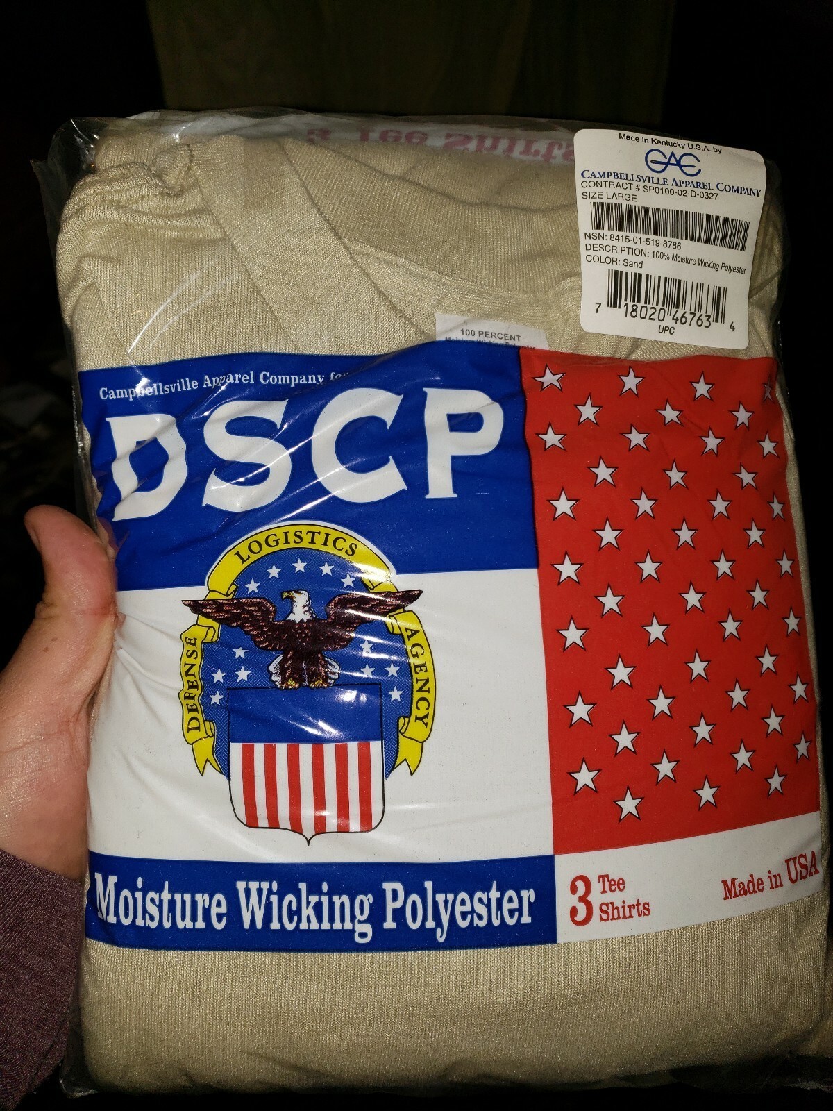 USGI 3 Tee Shirts Sand New Military Surplus DSCP Made in USA T-shirt Size Large gallery