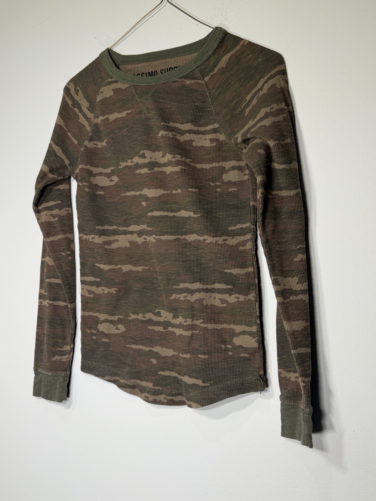 Mossimo Supply Co. Camo Waffle Knit Top – Olive & Brown. SKU BB101