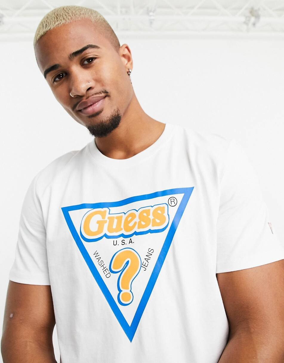 NWT GUESS Sticky/Sticker Triangle Logo Tee T-Shirt Men White Medium M0YI91I3Z00 gallery