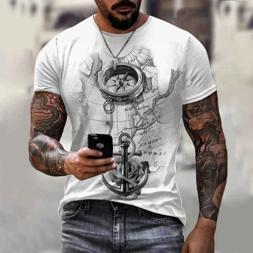Men's T-shirt Summer Short Sleeve O-neck 3D Anchors Print Top Tee Shirt gallery