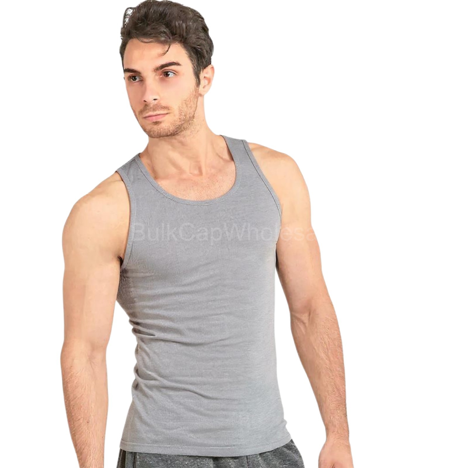 Men's Tank Top 100% Cotton Black Grey A-Shirt Wife Beater Undershirts Size S-3XL gallery