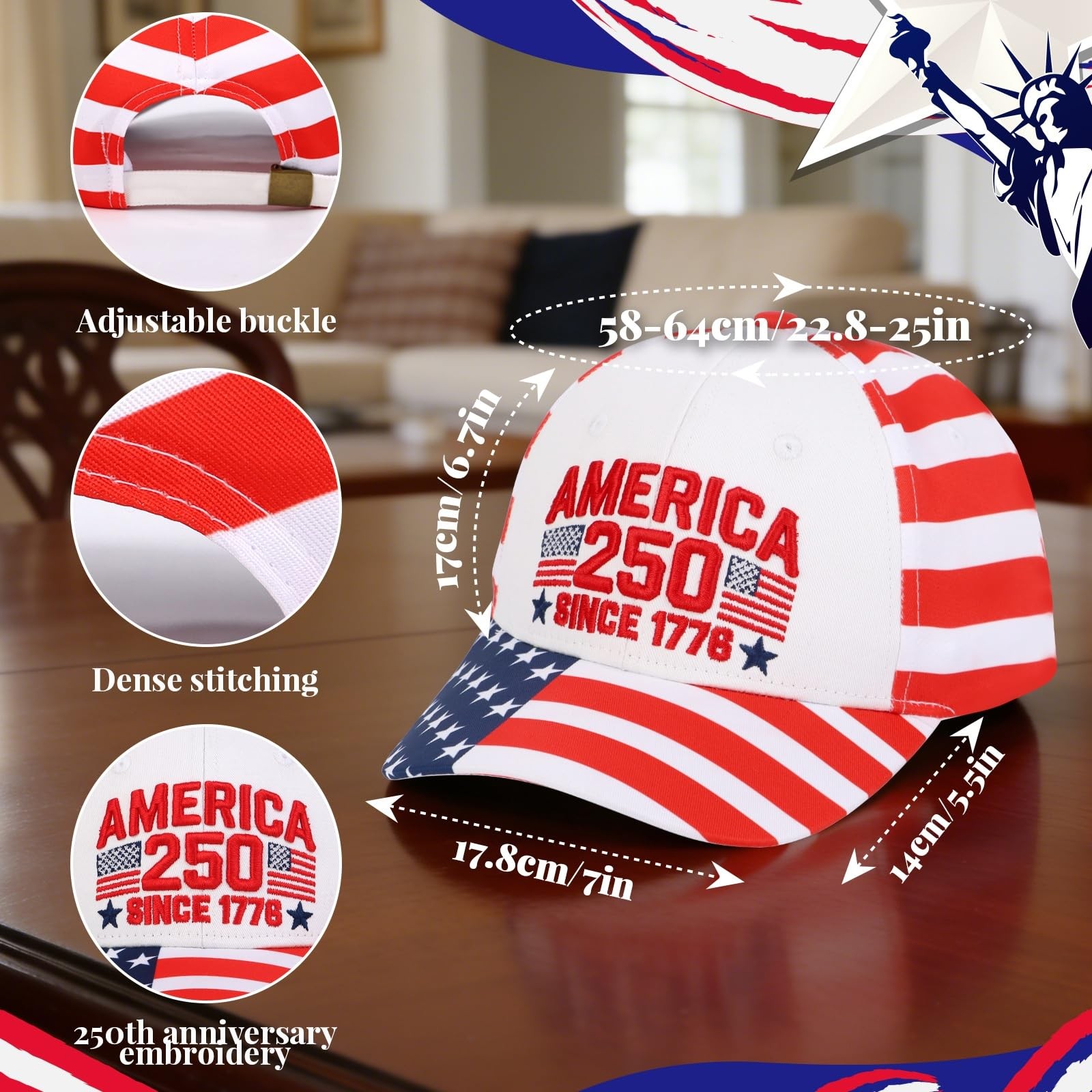 American Flag Hat Baseball Cap for Men Boys, Adjustable Patriotic Hat, Father... gallery
