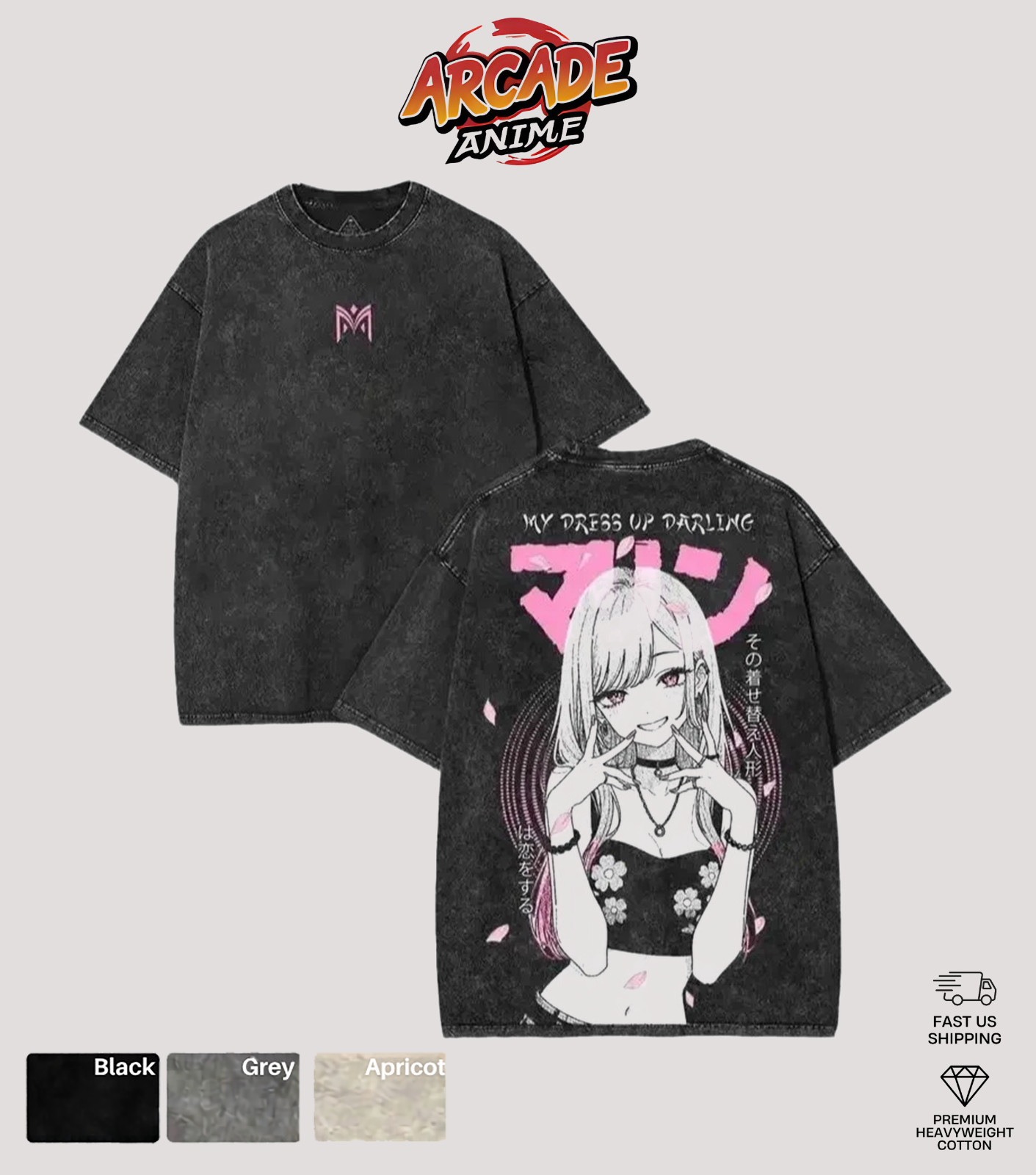 Arcade Anime Marin Kitagawa My Dress-Up Darling Oversized Washed Tee With Pink