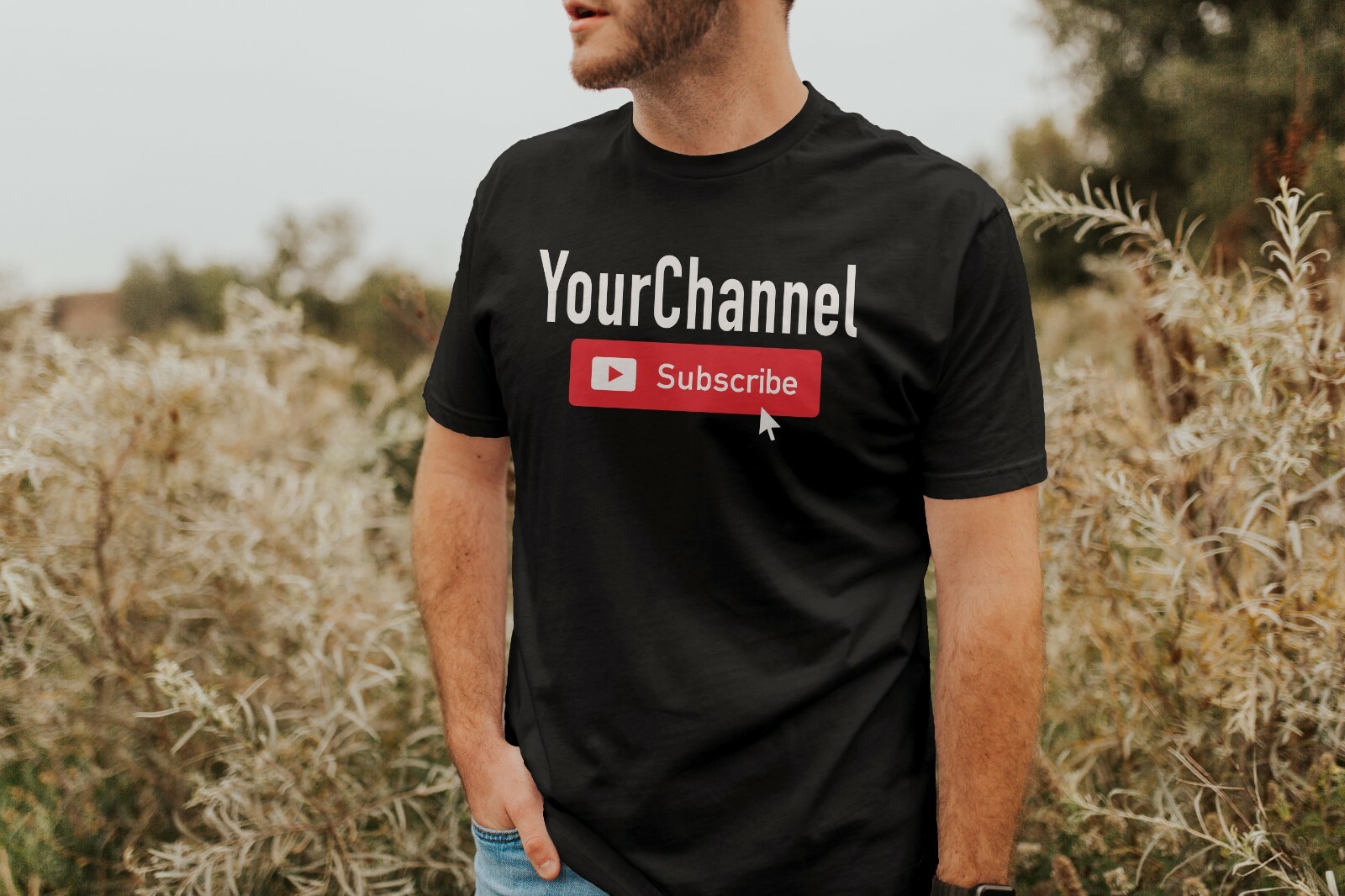 SUBSCRIBE YOUTUBE Your Channel Custom T-Shirt - Your Text Your Text - White Gray gallery