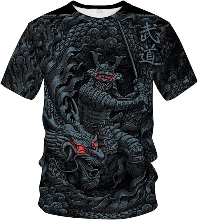 Chinese Warrior Dragon Men’s Short Sleeve T-Shirt Size Medium