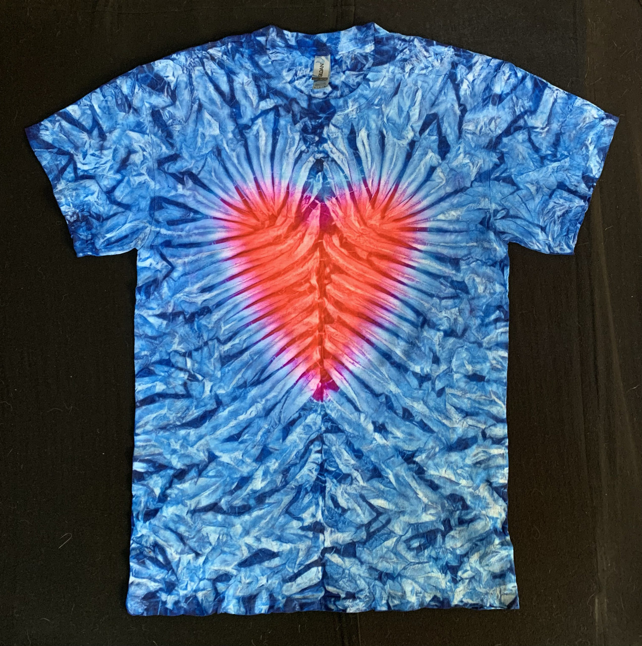 *New* 2XL – Sm Handmade Tie Dye, Navy w/Heart Cruncht Crinkle, Crew or V-Neck