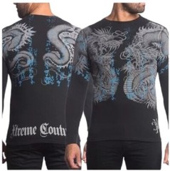 Xtreme Couture by Affliction Men’s Thermal Shirt Double Up Black Biker S-2XL