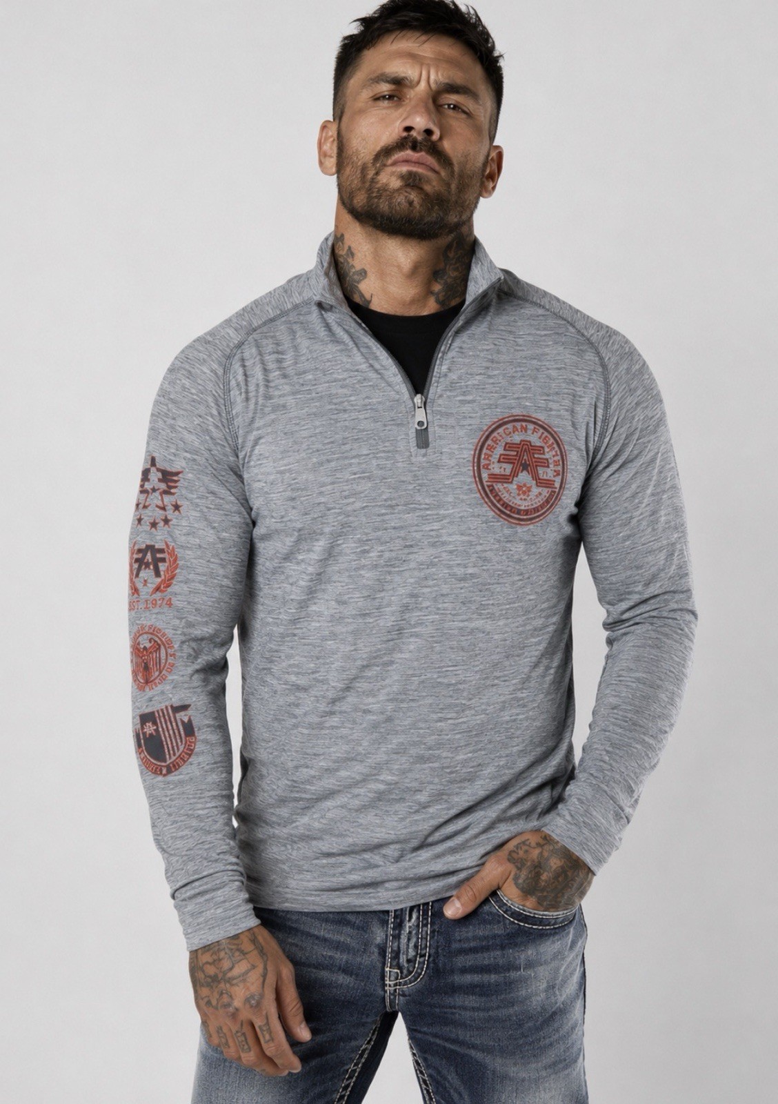 AMERICAN FIGHTER Men's L/S BRISTOL 1/4 ZIP Mock Neck Gray NWT MSRP $69 Medium gallery