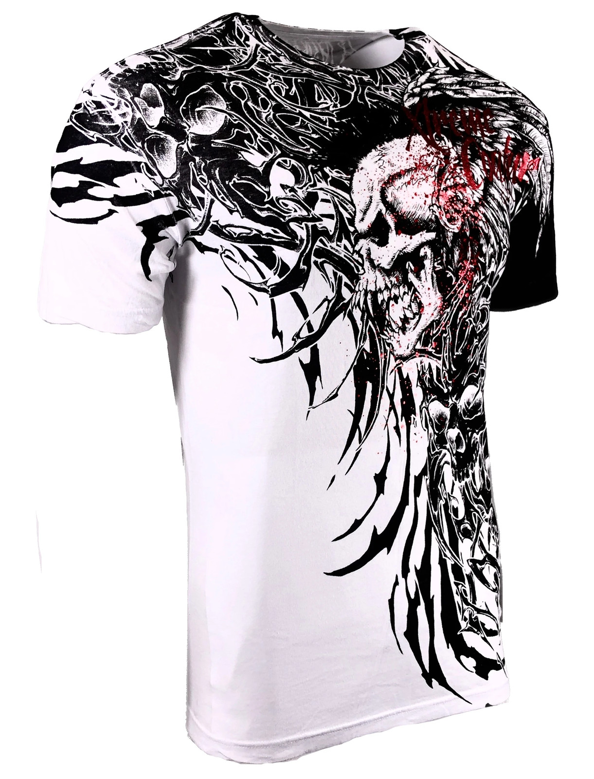 Xtreme Couture Affliction Men's T-Shirt BRUTAL COMBAT White Skull Biker Tattoo gallery