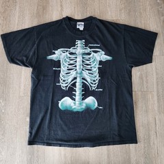 Vintage 90s Discovery Channel Skeleton Rib Cage Tshirt Size XL Black