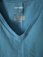 Express Men’s Blue Solid V-Neck Short Sleeve Knit T-Shirt Size XL