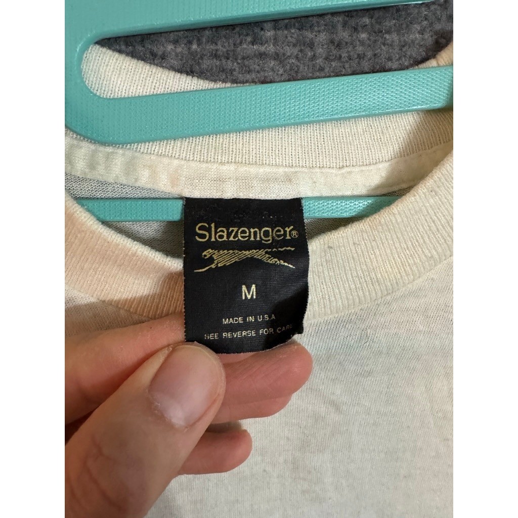 Vintage Slazenger Excel Graphic T Shirt Mens Medium Blue White Retro Sportswear gallery