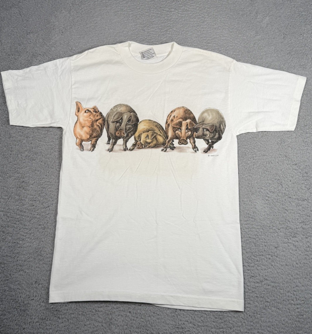 Vintage 90s Double Sided Pig Graphic T Shirt Adult Medium Single Stitch USA Made gallery
