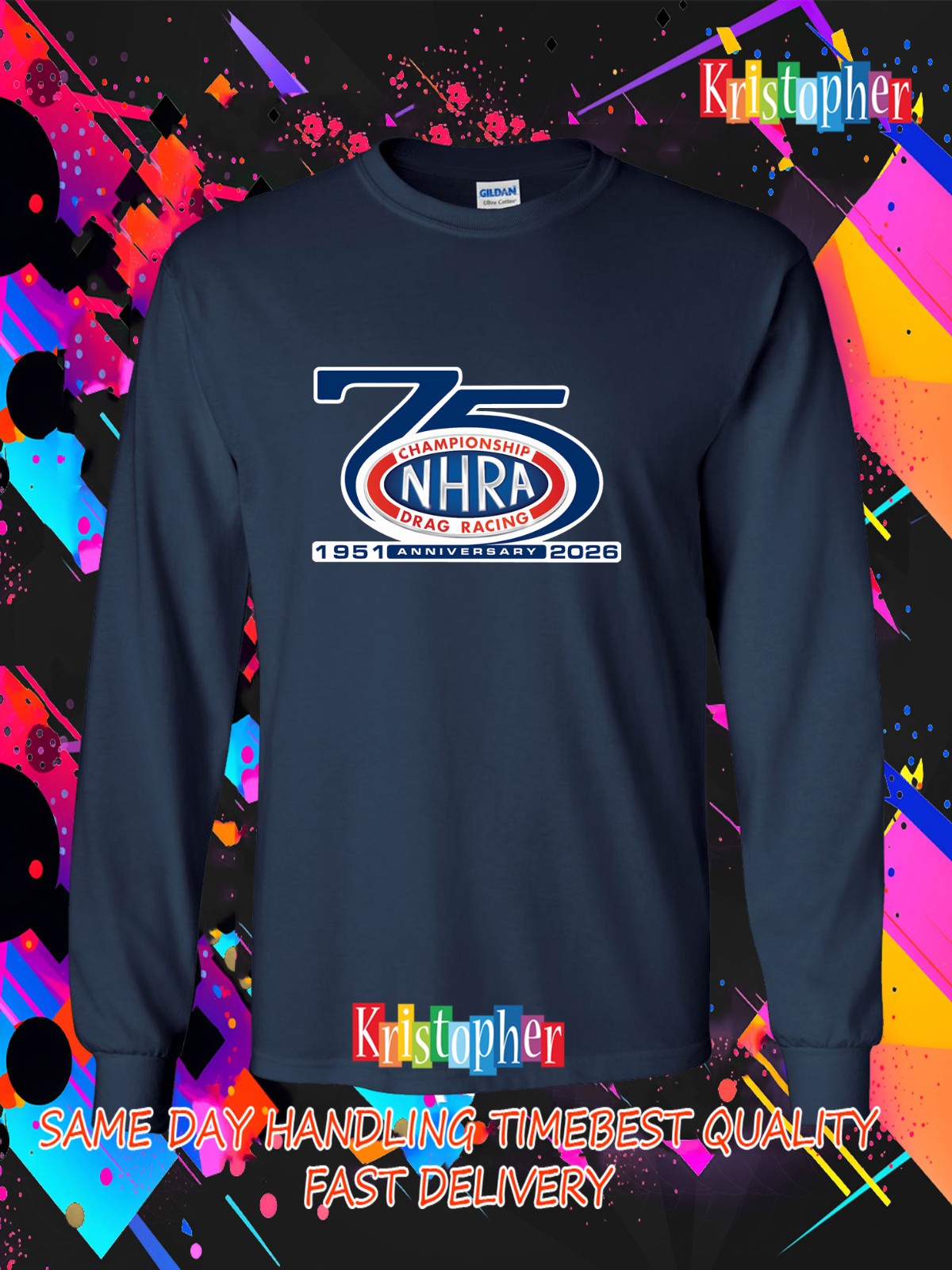 New Tee NHRA 75th Anniversary Logo Crew Neck T-Shirt American Men's T-Shirt gallery