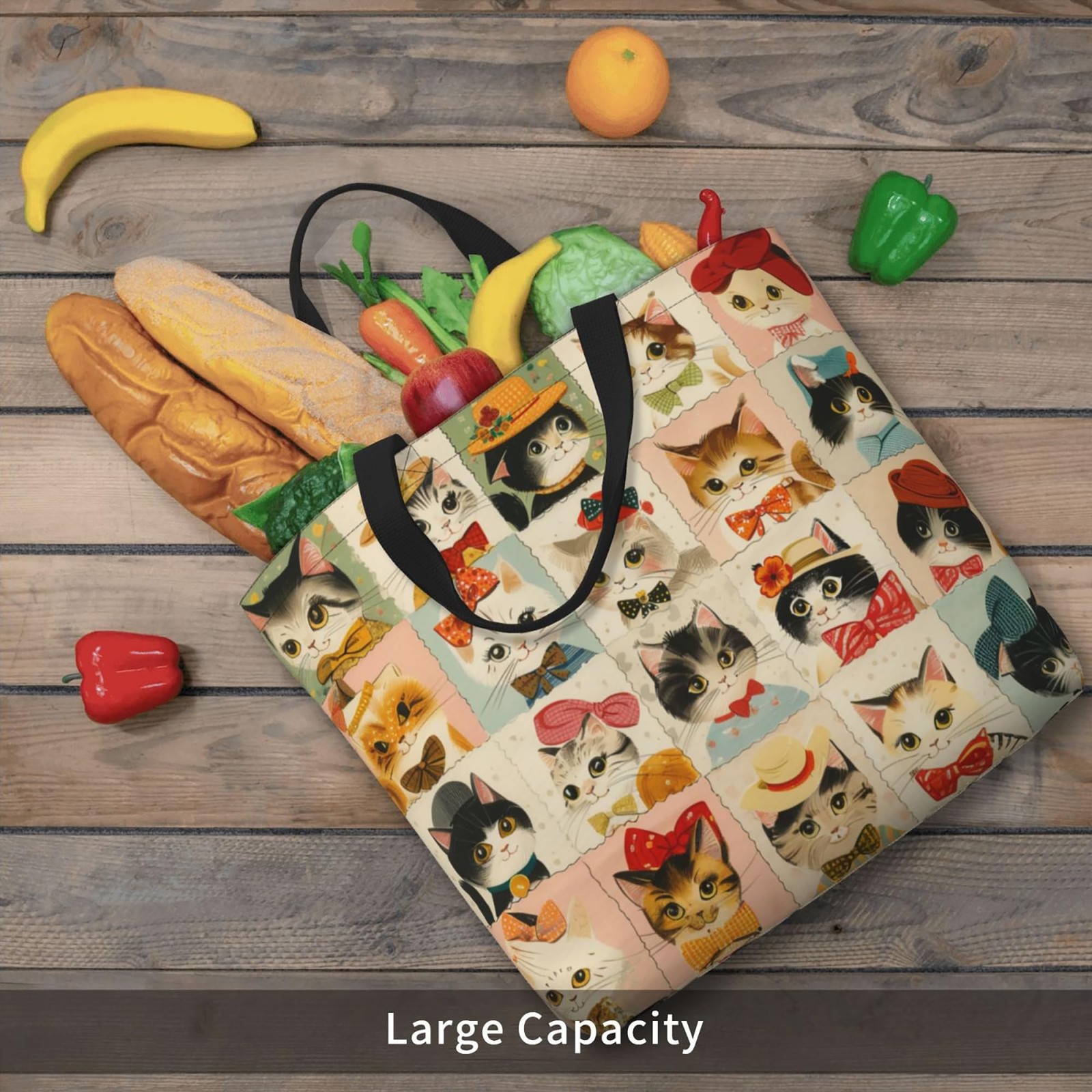 Large Zipper Cat Tote Bag Reusable Travel Work Shopping Purse Shoulder Handbag gallery