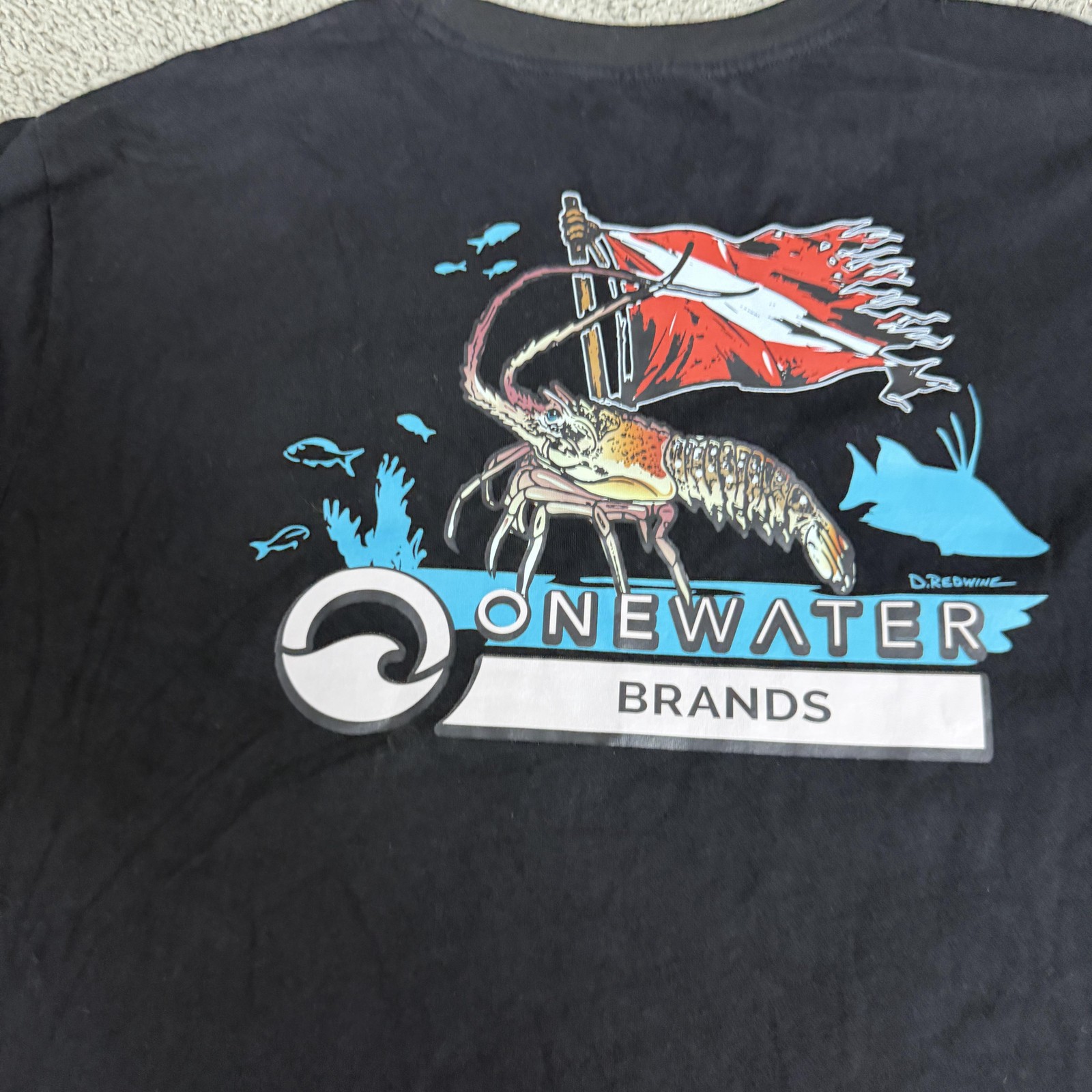 OneWater Brands Shirt Mens Large Black Lobster Dive Flag Pocket Graphic Tee gallery