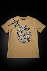 Beige Graphic Appliqué Space Theme Men’s Cotton Crew Neck T-Shirt