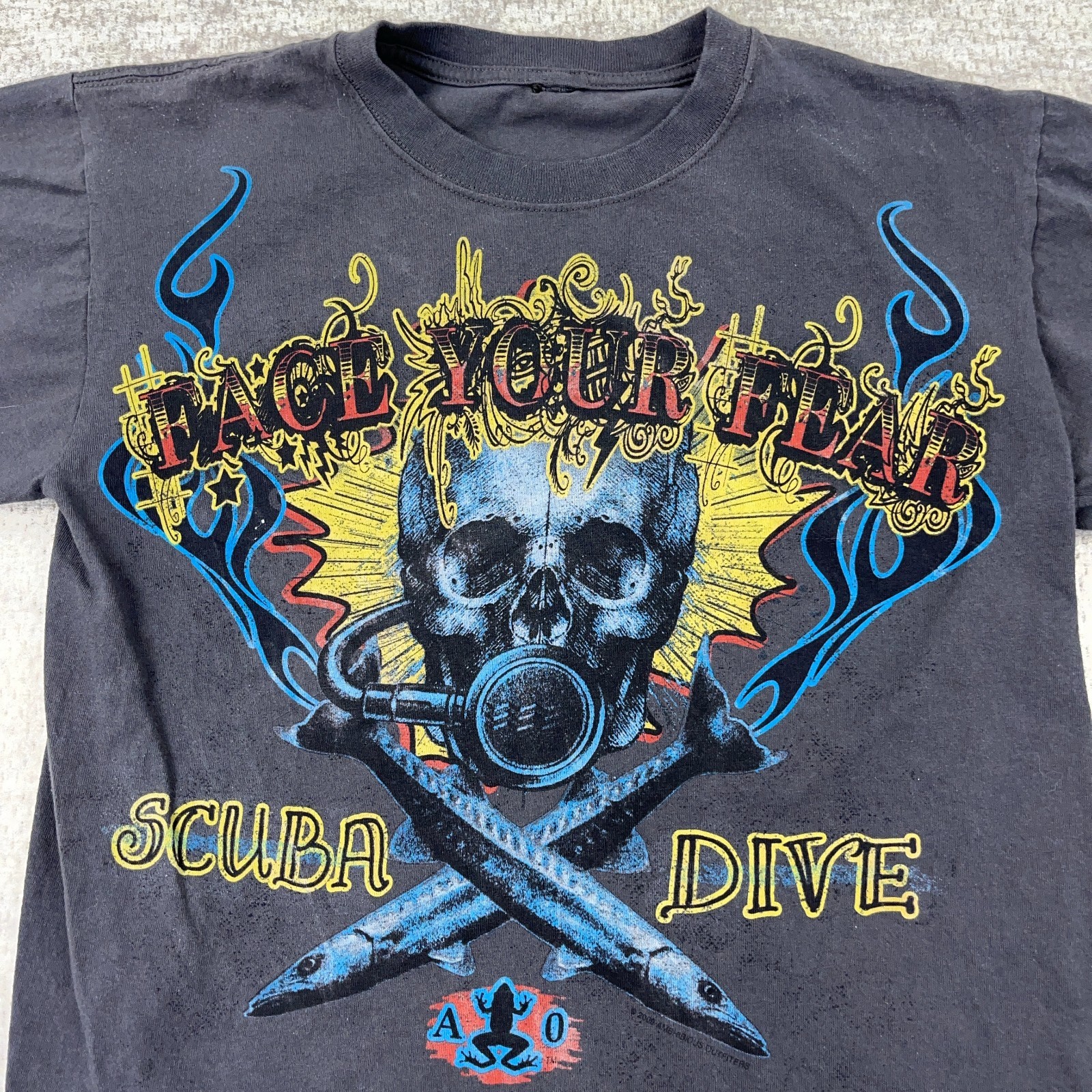 Vintage Y2K Skull Shirt Men Medium Gray Tee Face Your Fear Punk Grunge Tattoo gallery