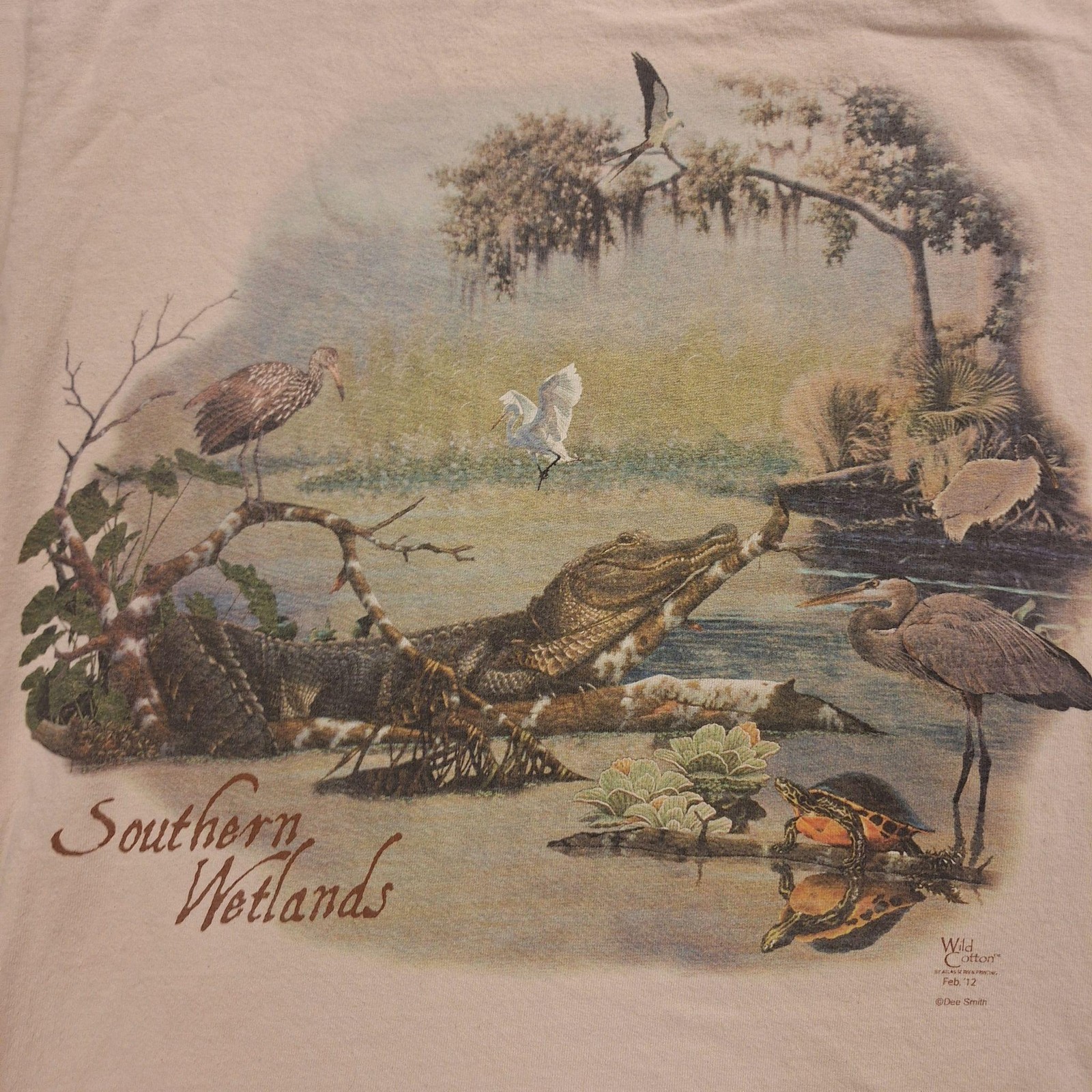 Southern Wetlands Okefenokee Shirt Mens Medium Beige Wildlife Graphic Tee Gildan