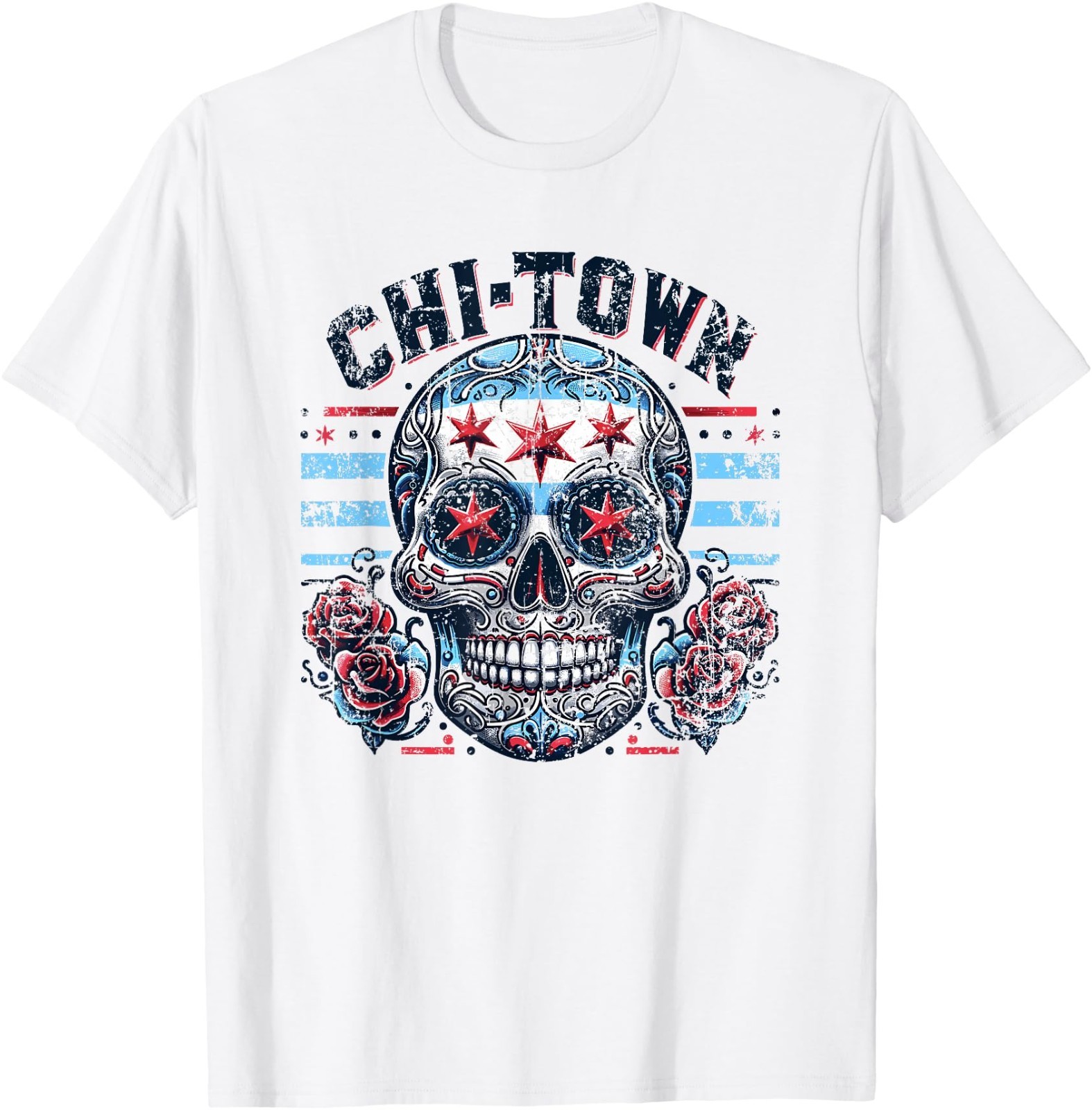 Chicago Flag Skull Vintage Retro Goth Chi-Town Chitown T-Shirt