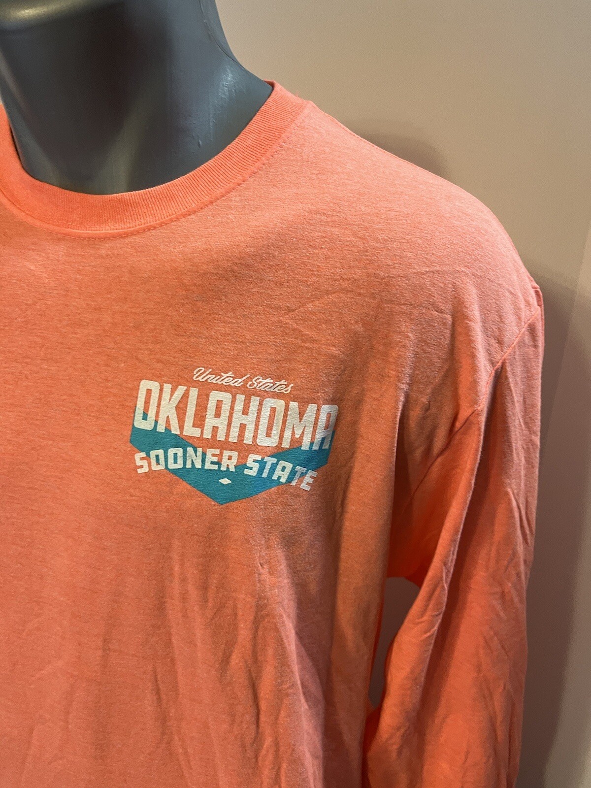 Oklahoma The Sooner State Adult LS T-Shirt Orange Coral M Cotton Poly Slim Fit gallery