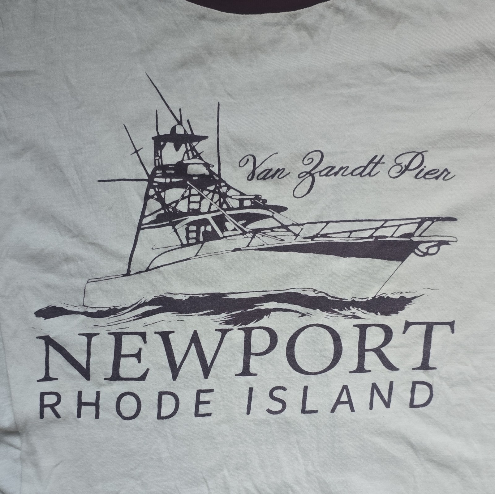 John Galt Newport Rhode Island Graphic Ringer T-Shirt S/M Cotton White/Burgundy gallery
