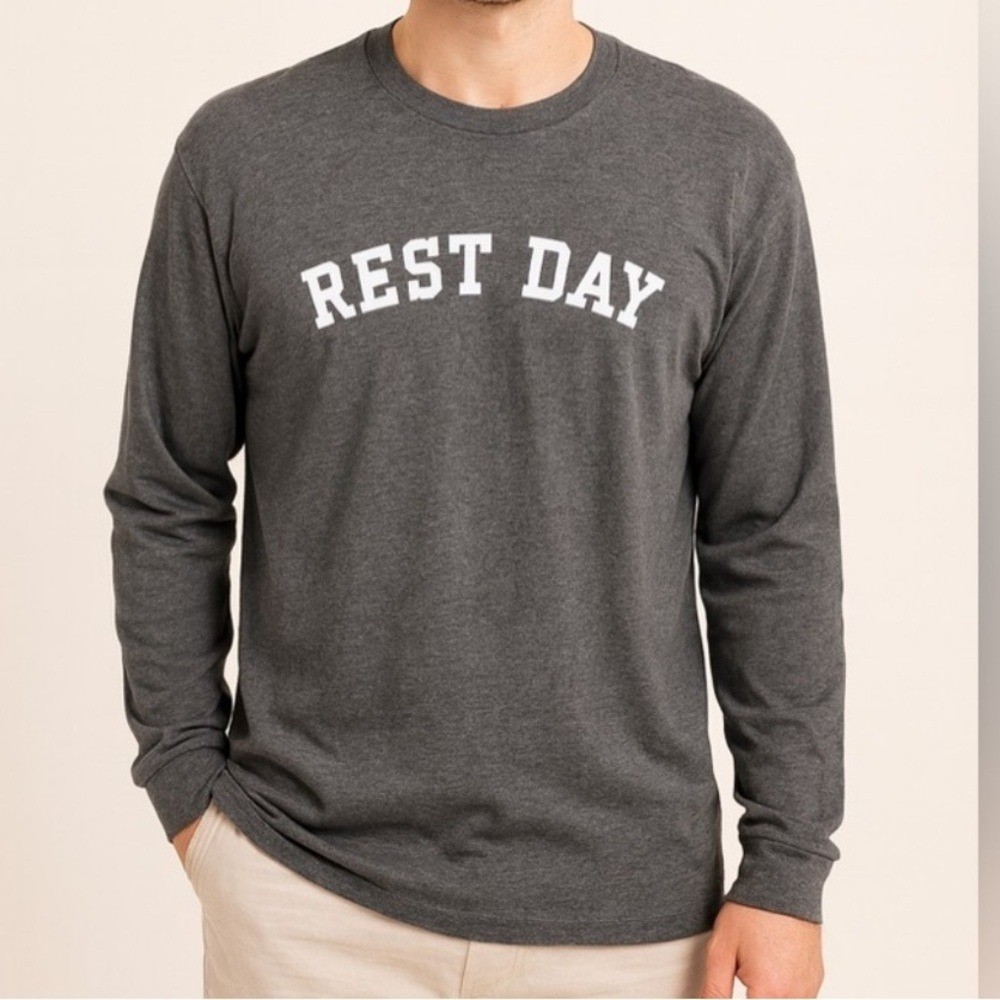 District Perfect Tri Long Sleeve "Rest Day" Graphic Tee Gray XL gallery