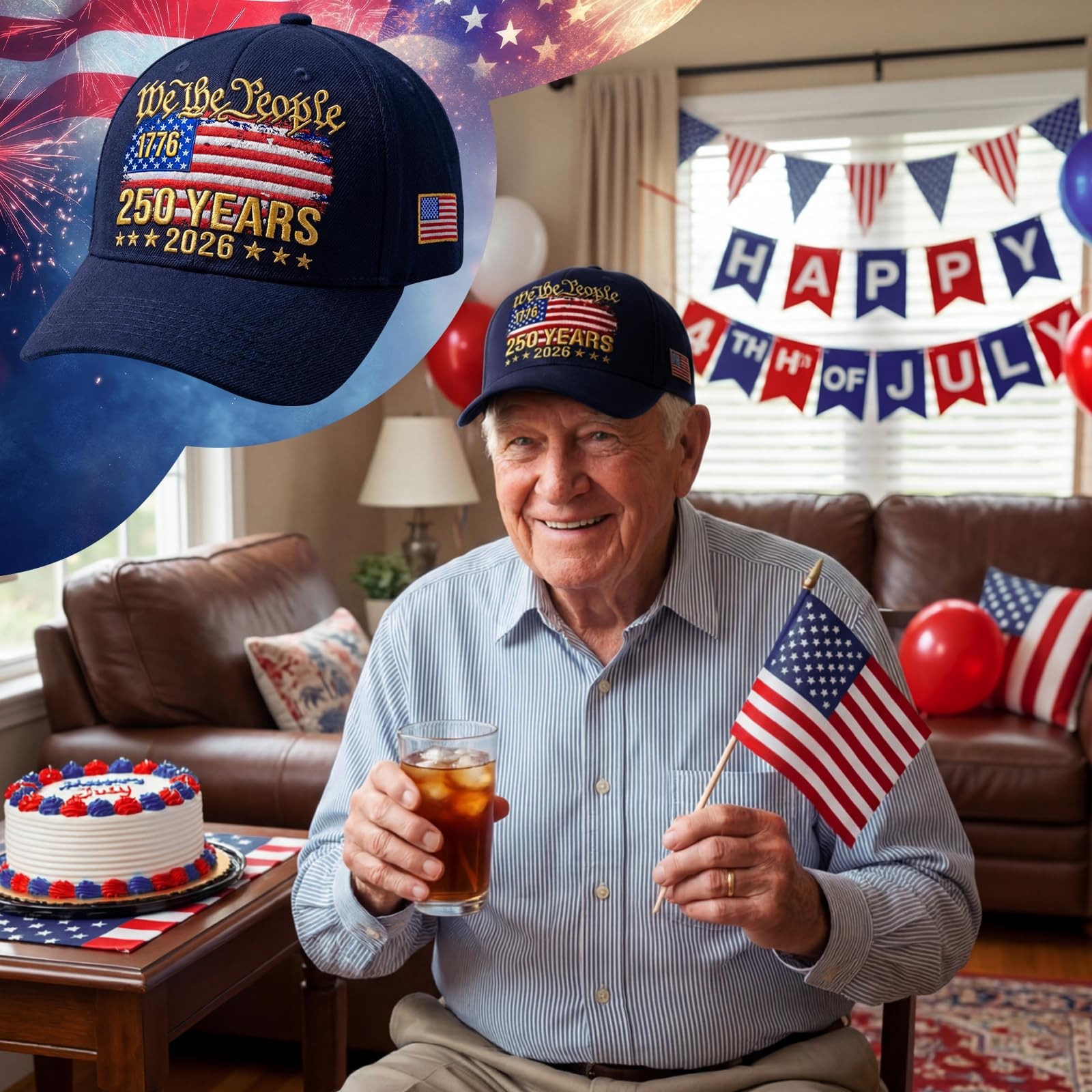 250th Anniversary USA Hat Patriotic Embroidered Baseball Cap Adjustable Anniv... gallery