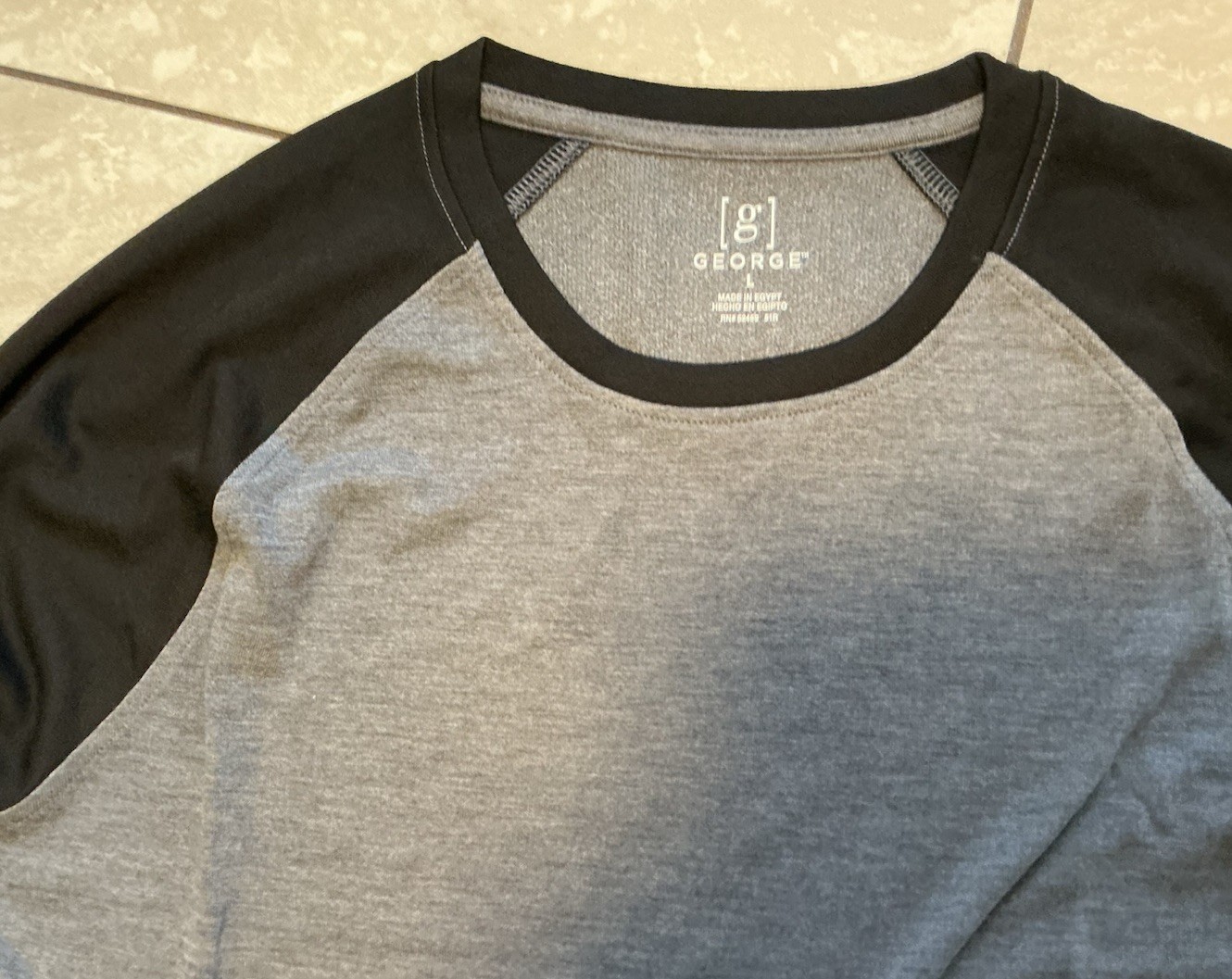 George Mens & Big Men’s Long Sleeve Raglan 2-color Tee Size L Black On Charcoal gallery