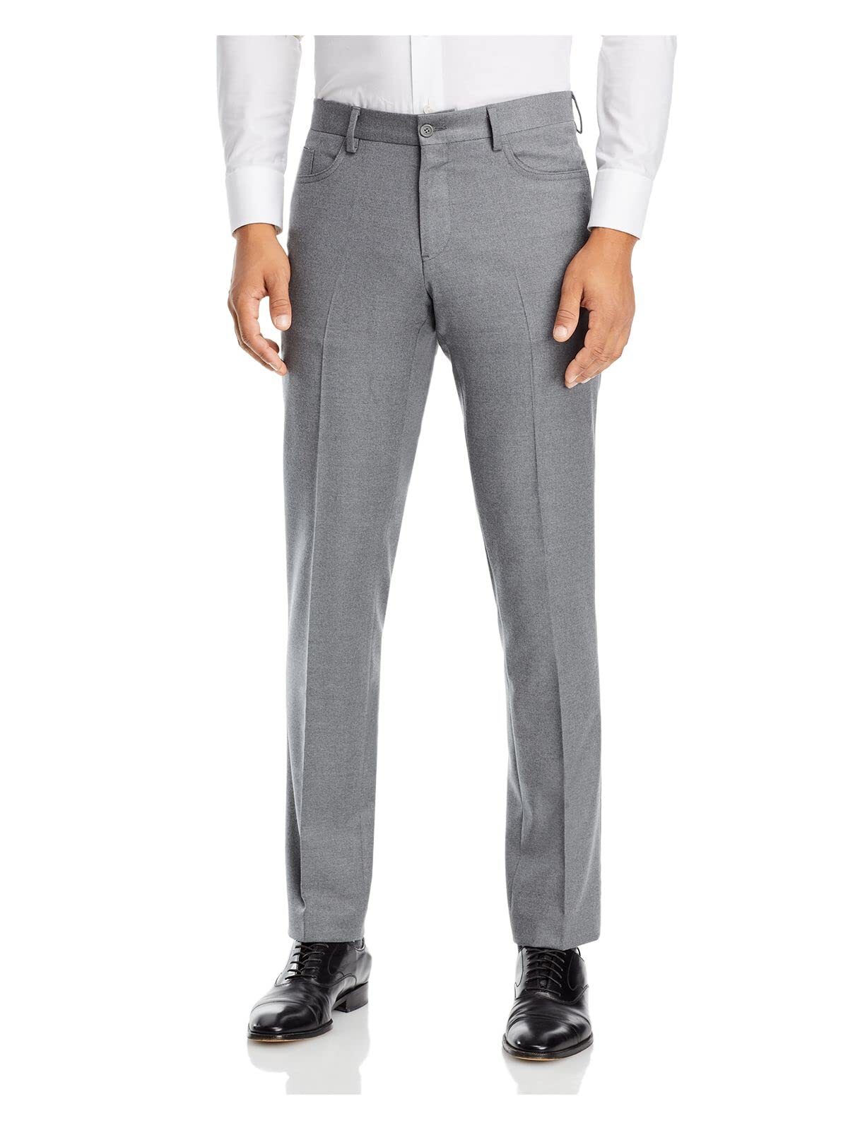 THE MENS STORE Mens Milano Gray Flat Front, Regular Fit Stretch Pants 32 Waist