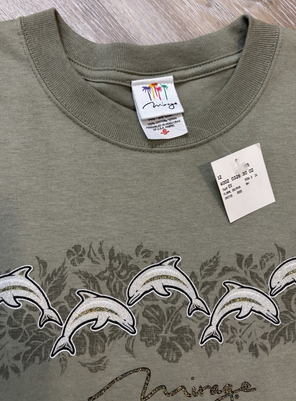 Vintage The Mirage Las Vegas Casino T-Shirt Y2K Floral Glitter Dolphin Small NWT gallery