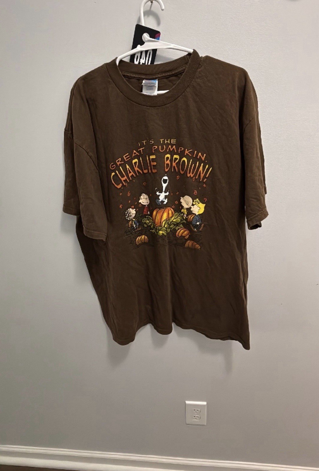 Peanuts Men's Brown Great Pumpkin Charlie Brown Crew Neck T-Shirt Size XL gallery