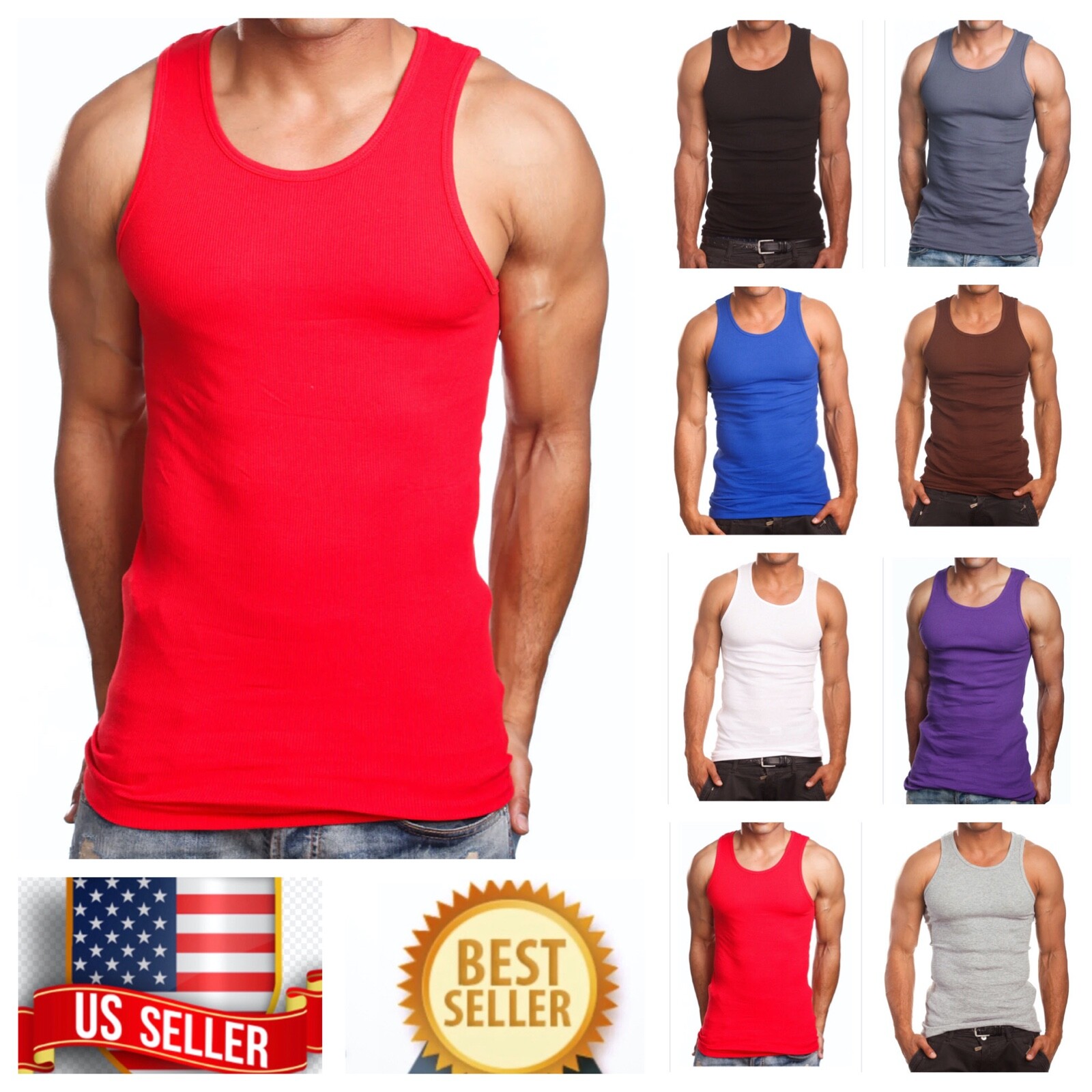 Men S-5XL Lot T-Shirt Tank Top 100% Cotton Wife Beater Slim Muscle Big Size Gym gallery