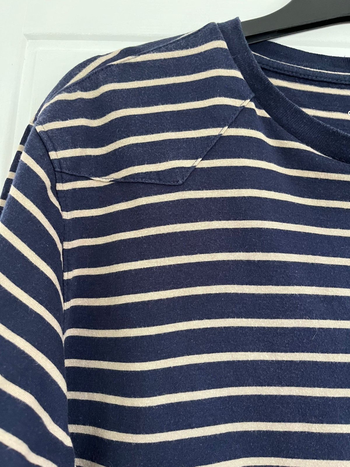 Luke Sport Men's Navy Beige Striped T-Shirt Large Crew Neck Cotton Modal gallery