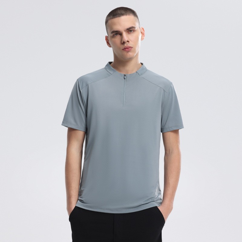 Half Zip Comfortable Short Sleeve Top Men's High Stretch Running Fitness Shirt gallery