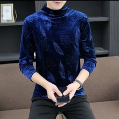 Men Velvet Shirts Tops Blouse Basic T-shirts Casual Slim Turtle Neck