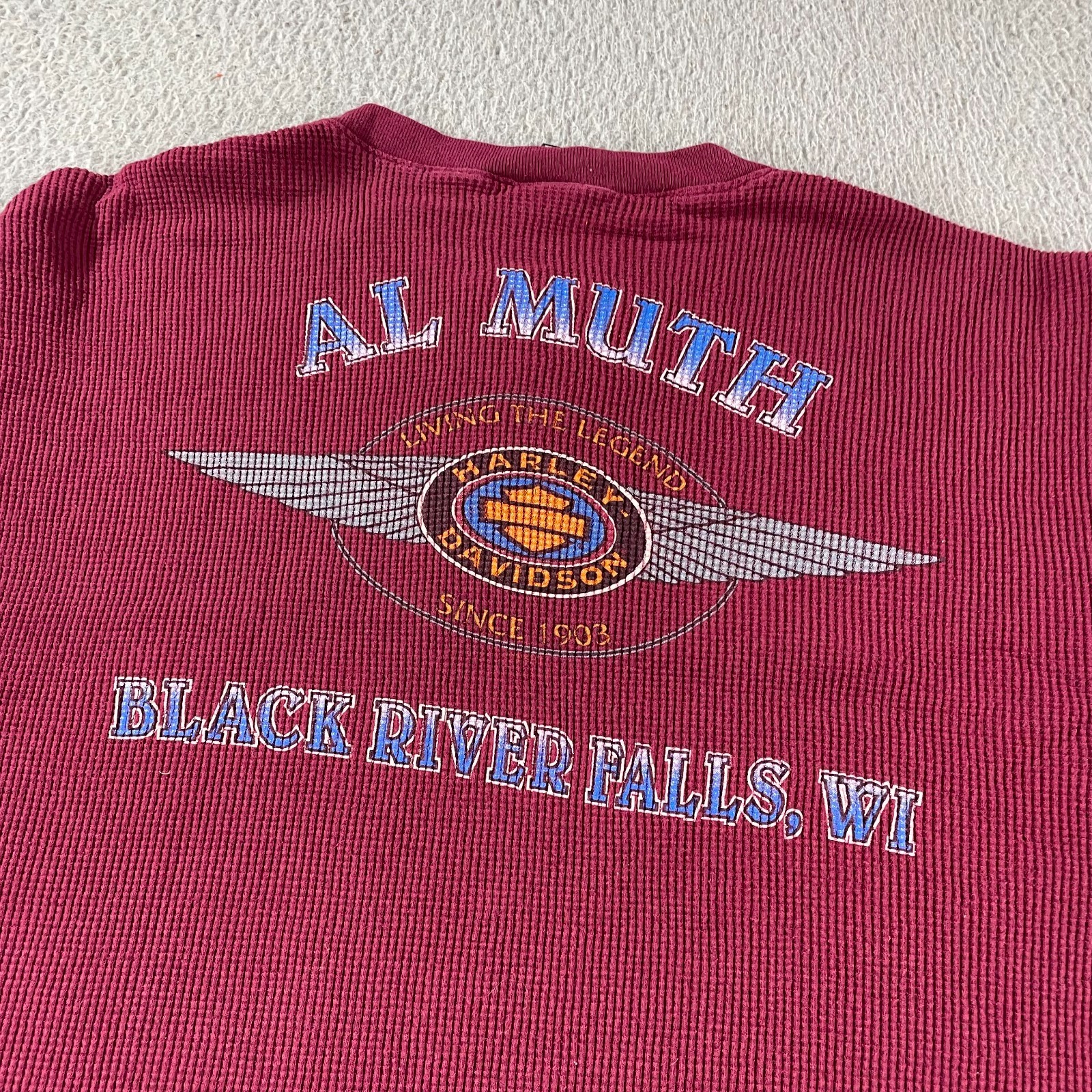 Vintage 90s Harley Davidson Thermal Shirt Mens XL Waffle Knit Long Sleeve USA gallery