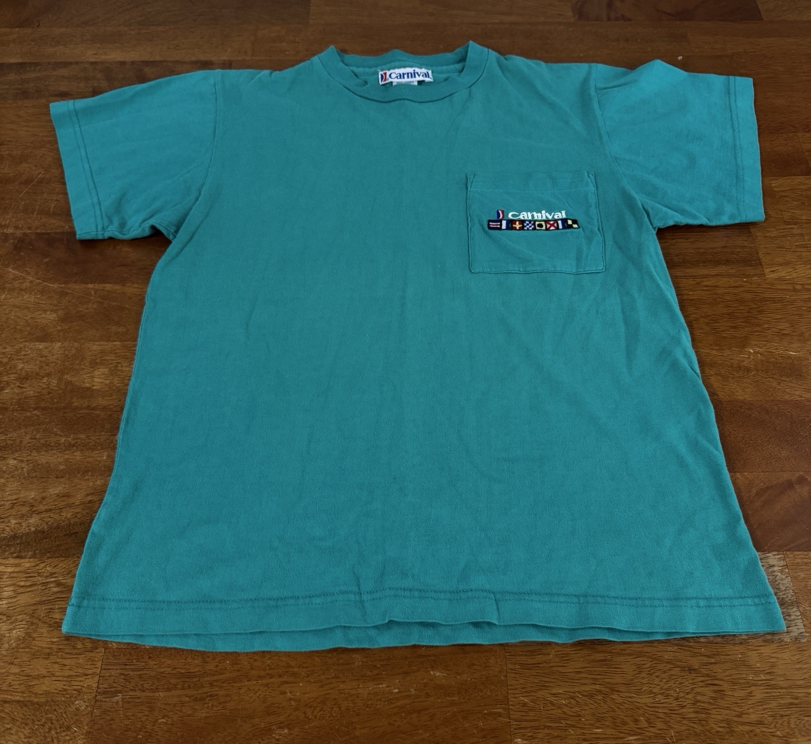 Carnival 100% Combed Cotton Adult Unisex Small T-Shirt Turquoise Vintage gallery