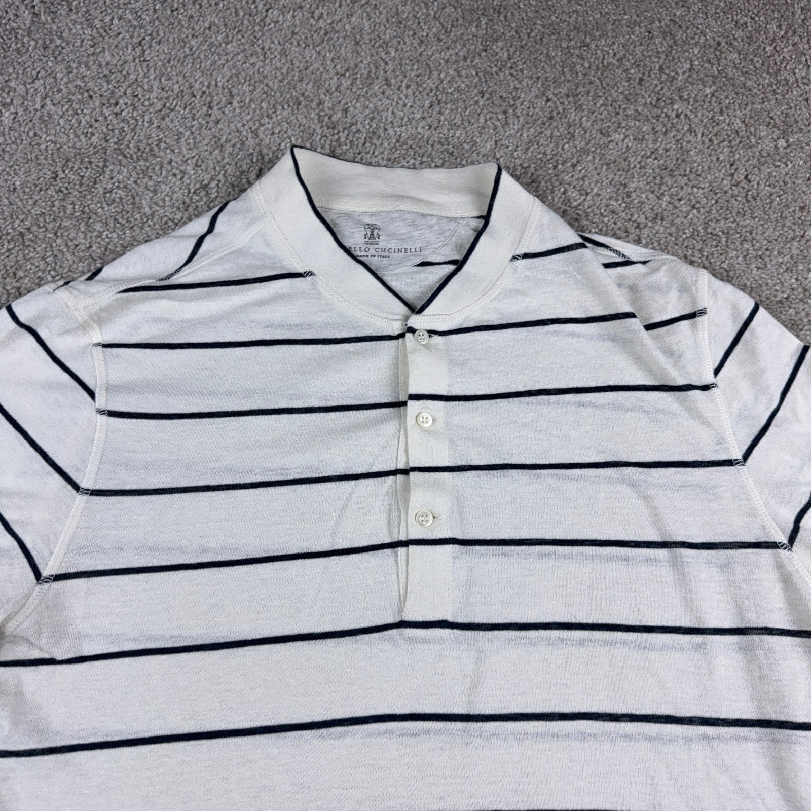 Brunello Cucinelli Shirt Mens Medium White Black Striped Cotton Linen Blend gallery