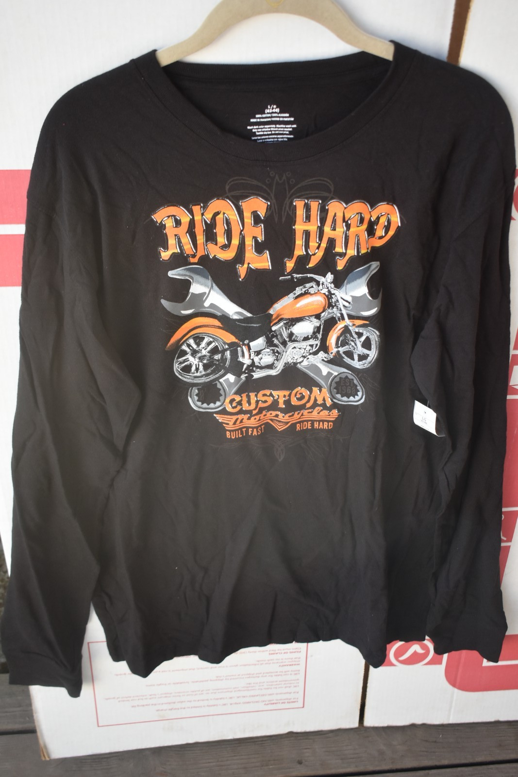 Men’s Ride Hard Custom Motorcycle Long Sleeve Shirt  Men Size L New Black
