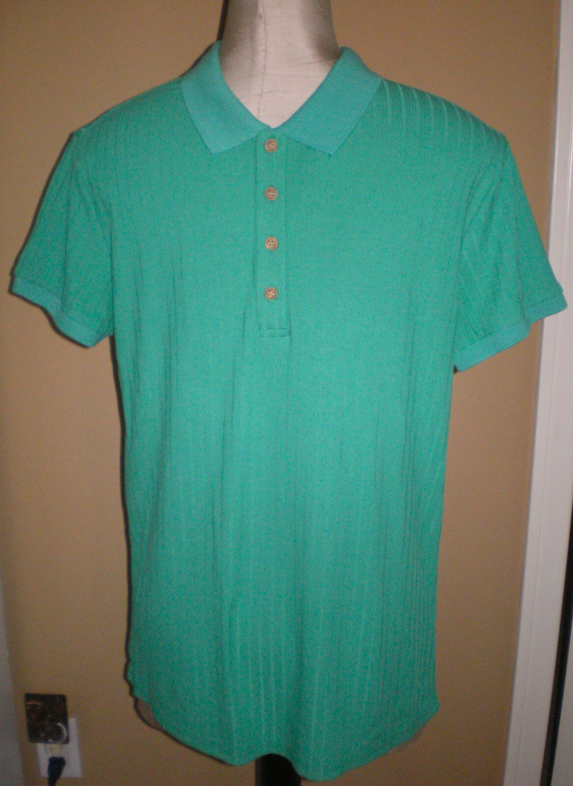 NITAGUT Mens Seafoam Green Casual Short Sleeve Collared Ribbed Knit POLO Shirt S gallery