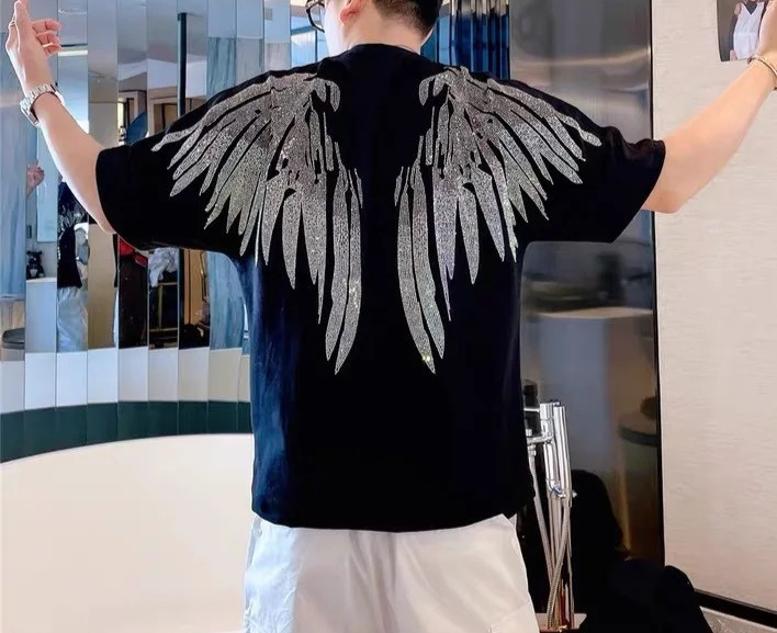 New Men Luxury Diamond Wings Rhinestones Fashion T-Shirt High Quality gallery