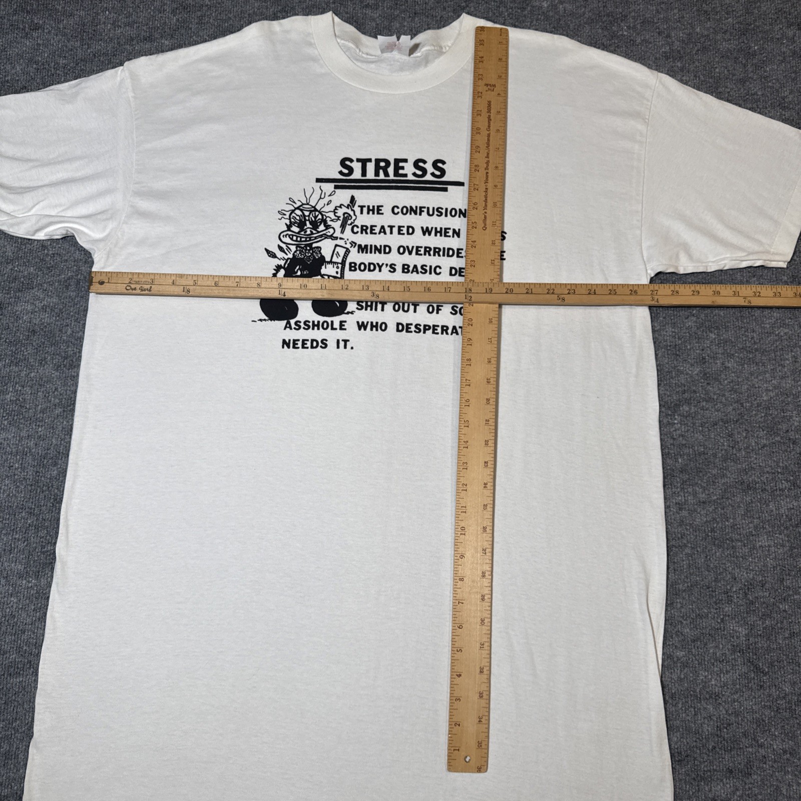 VTG Stress Confusion Funny Quote T Shirt 90s White OSFA Oversized Single Stitch gallery