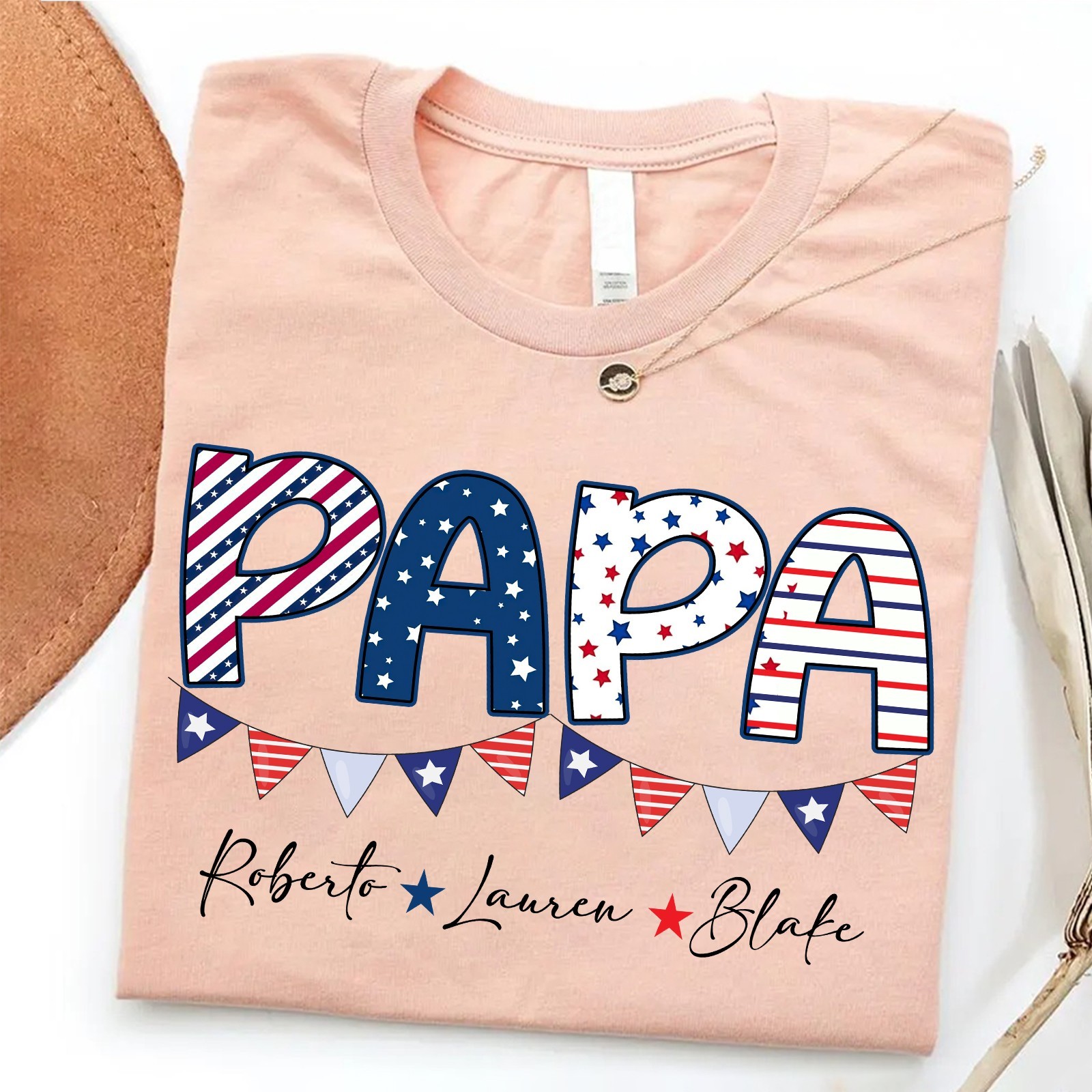 Personalized Papa Shirt Kids Names Patriotic Father's Day Gift 4th of July Tee gallery